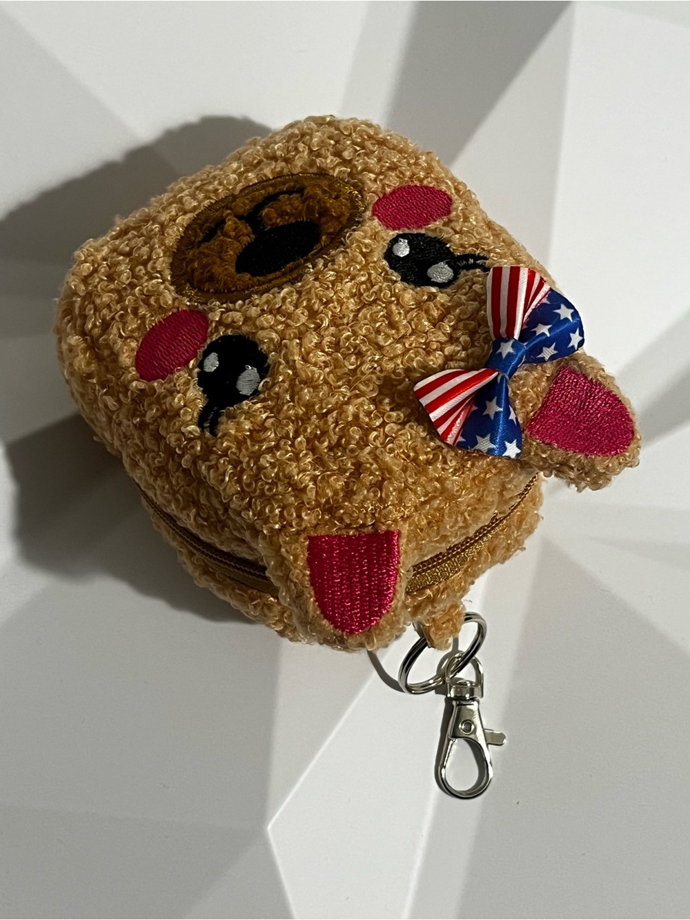 Hand Crafted Plush Bear Keychain Coin Purse - Tan with Pink Accents Bag Charm - Picture 5 of 12